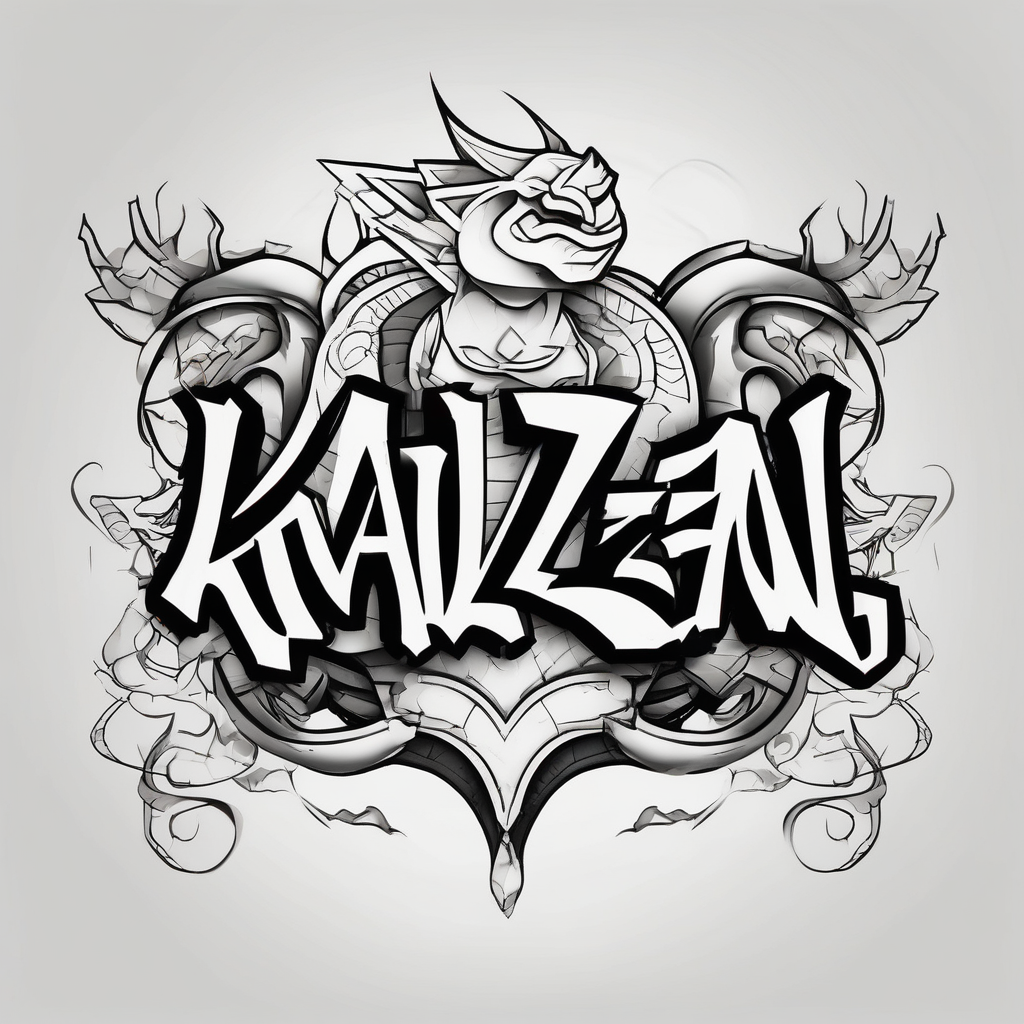 Chest tattoo with the word and drawing Kaizen half sleeve tattoo designs for men, AI-generated Cartoon tattoo design